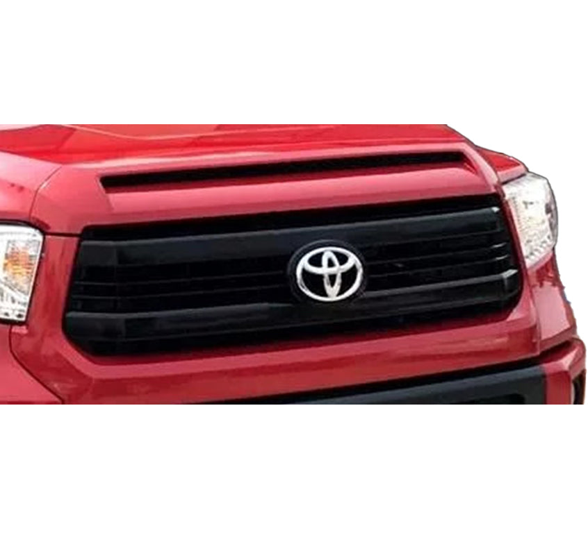 A detailed close-up of the Barcelona Red (Color Code: 3R3) BumperShellz overlay, specifically crafted for the grille surround and hood bulge on a 2014-2021 Toyota Tundra.