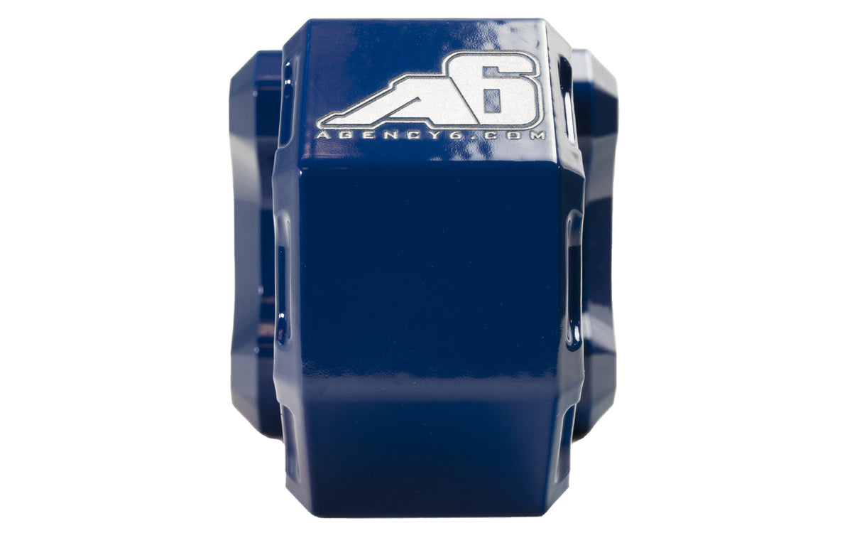 Agency 6 2.5 inch shackle block assembly in blue for universal fit