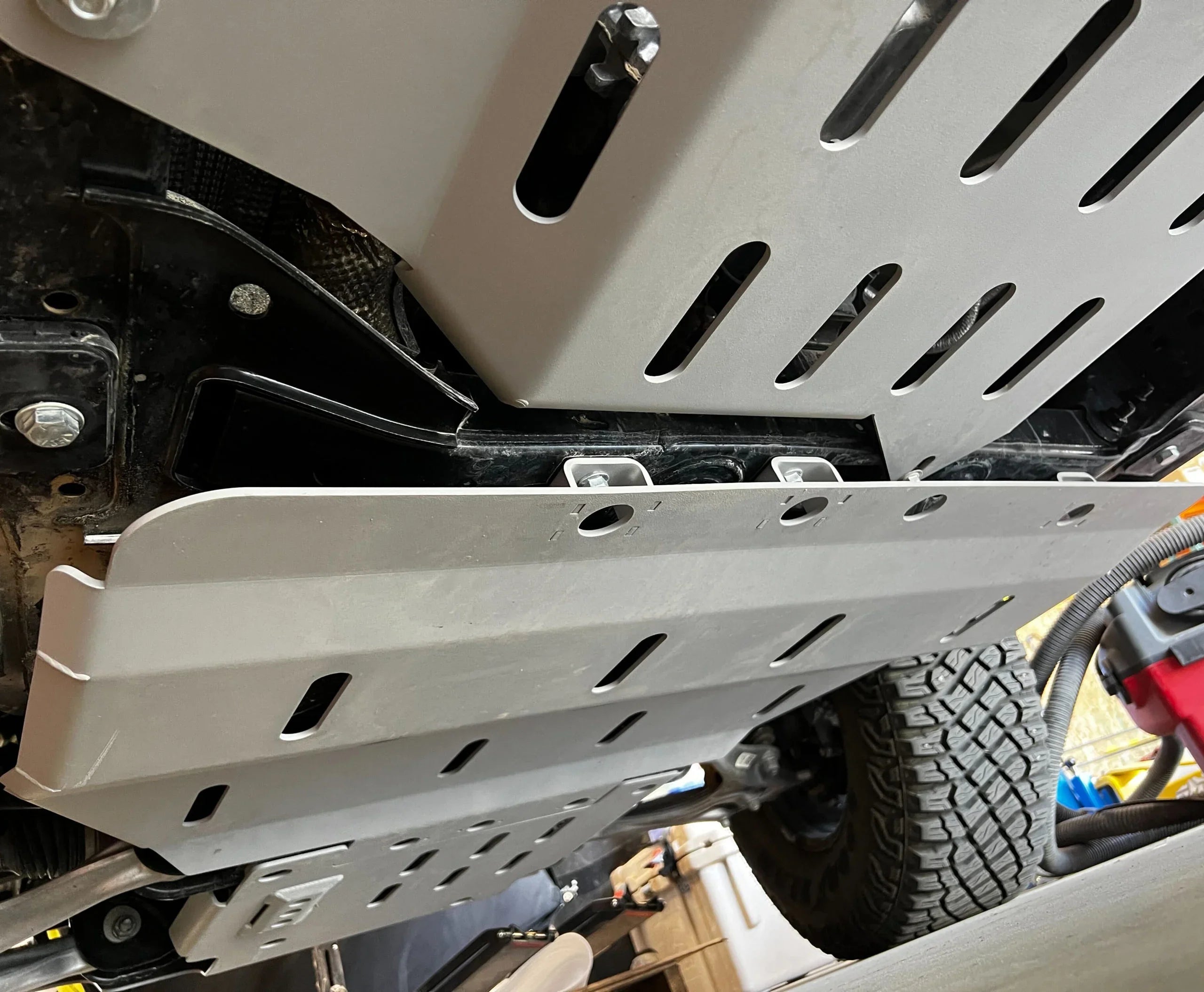 Ford Bronco rear skid plate installed, undercarriage protection, off-road accessory
