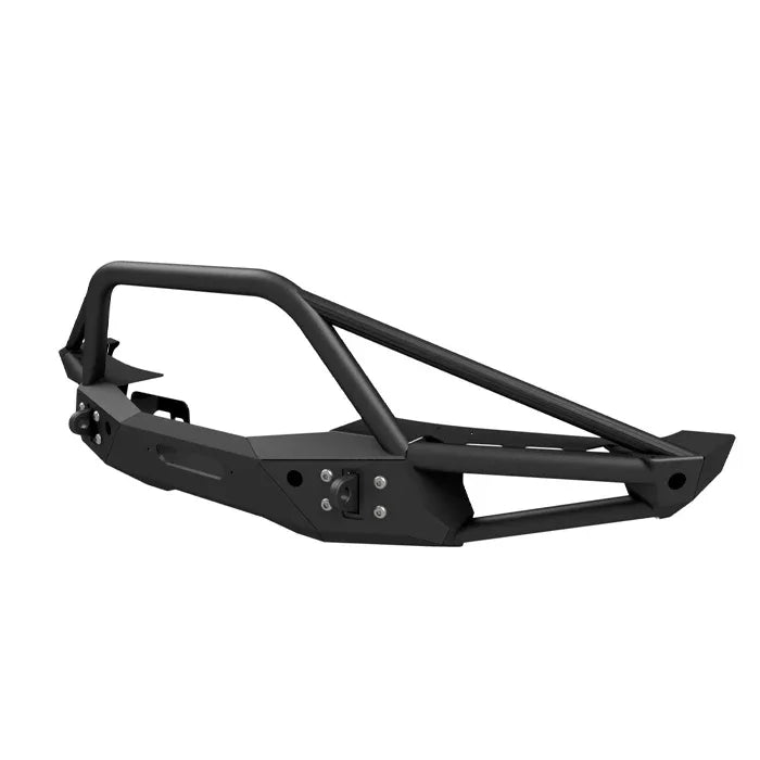 Black steel Ford Bronco off-road front bumper with grille guard and winch mount