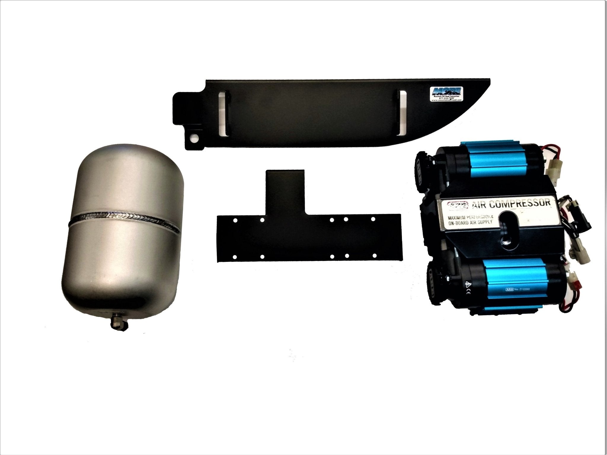 Jeep Wrangler JL air compressor kit with air tank, mounting brackets, and dual compressor