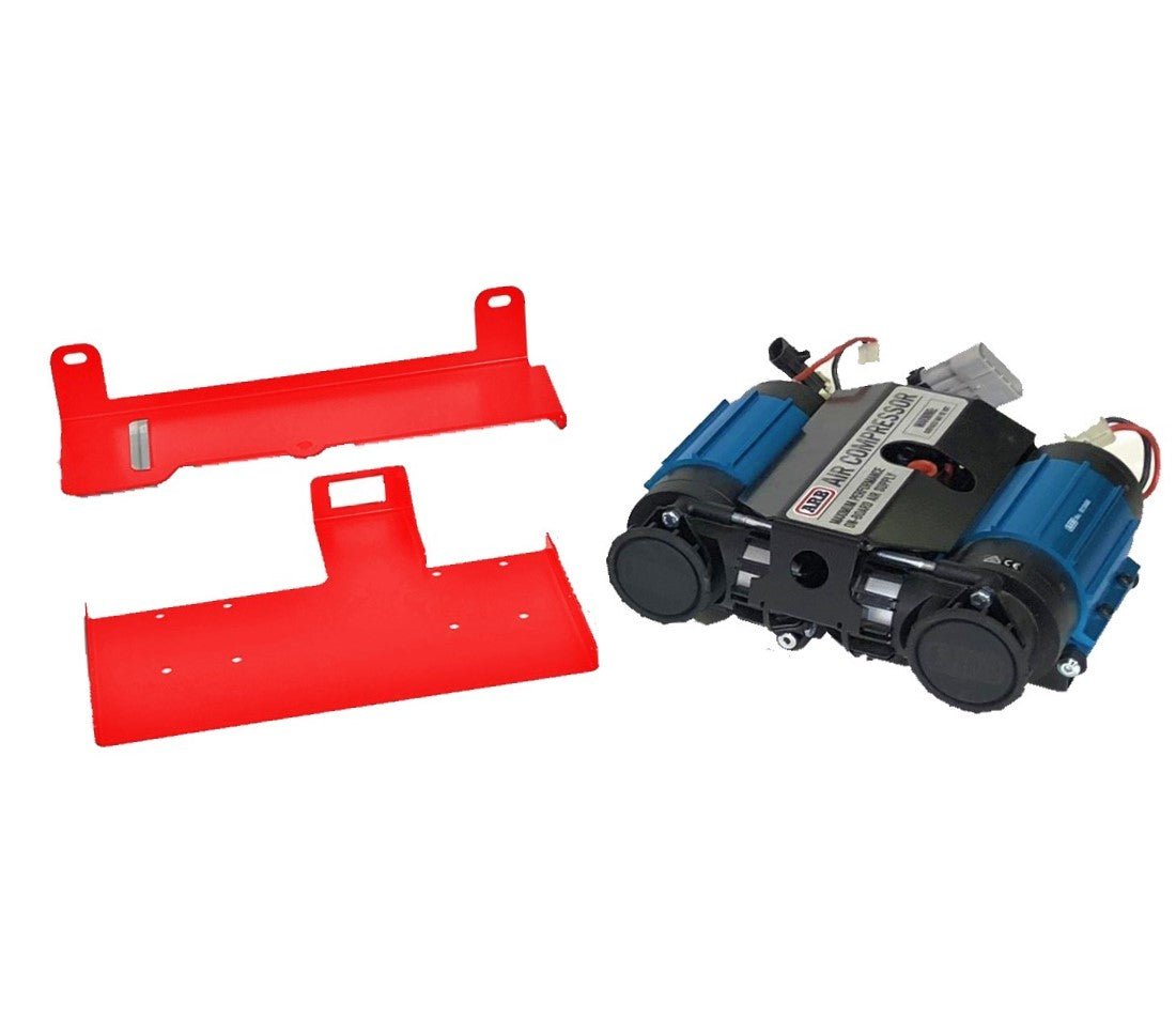 ARB twin air compressor and red mounting bracket kit for Jeep Wrangler JK 4-door