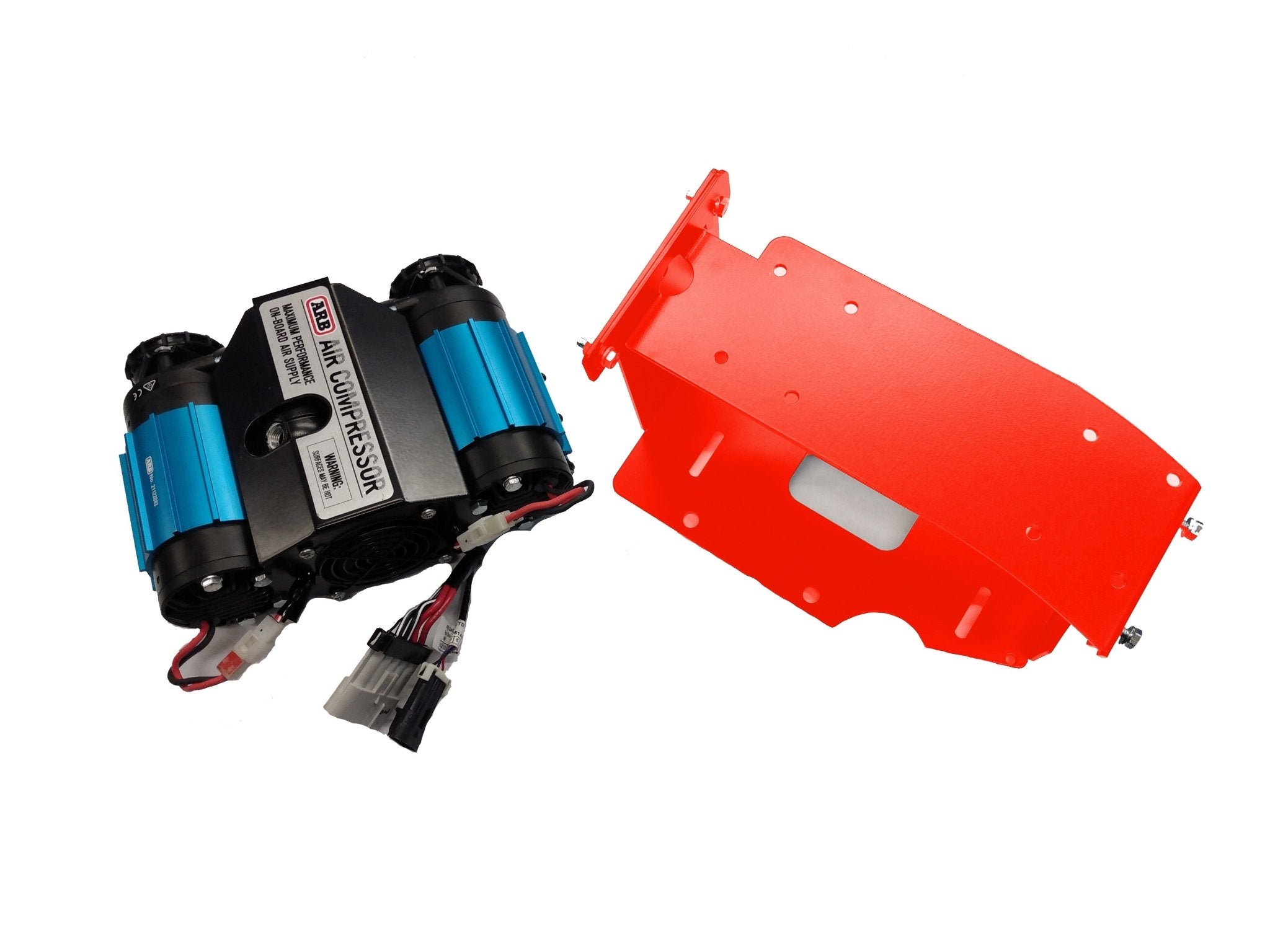 ARB twin air compressor and red mounting bracket for Toyota Tacoma