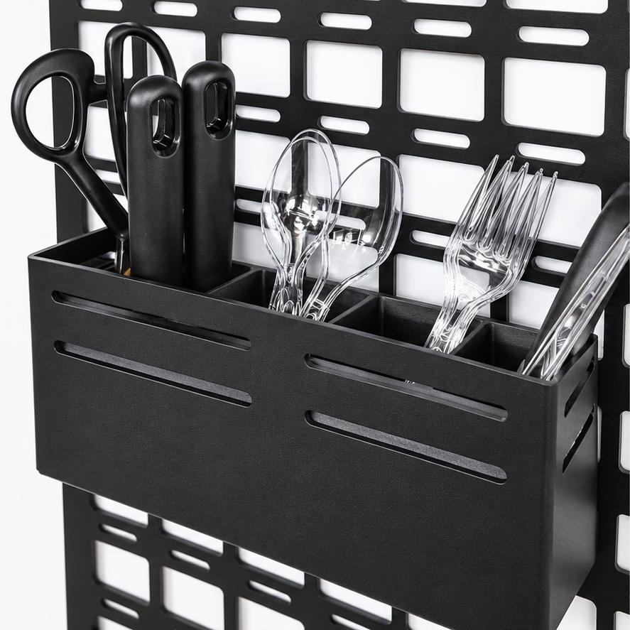 CAV MOLLE Shelf Caddy in black holding utensils