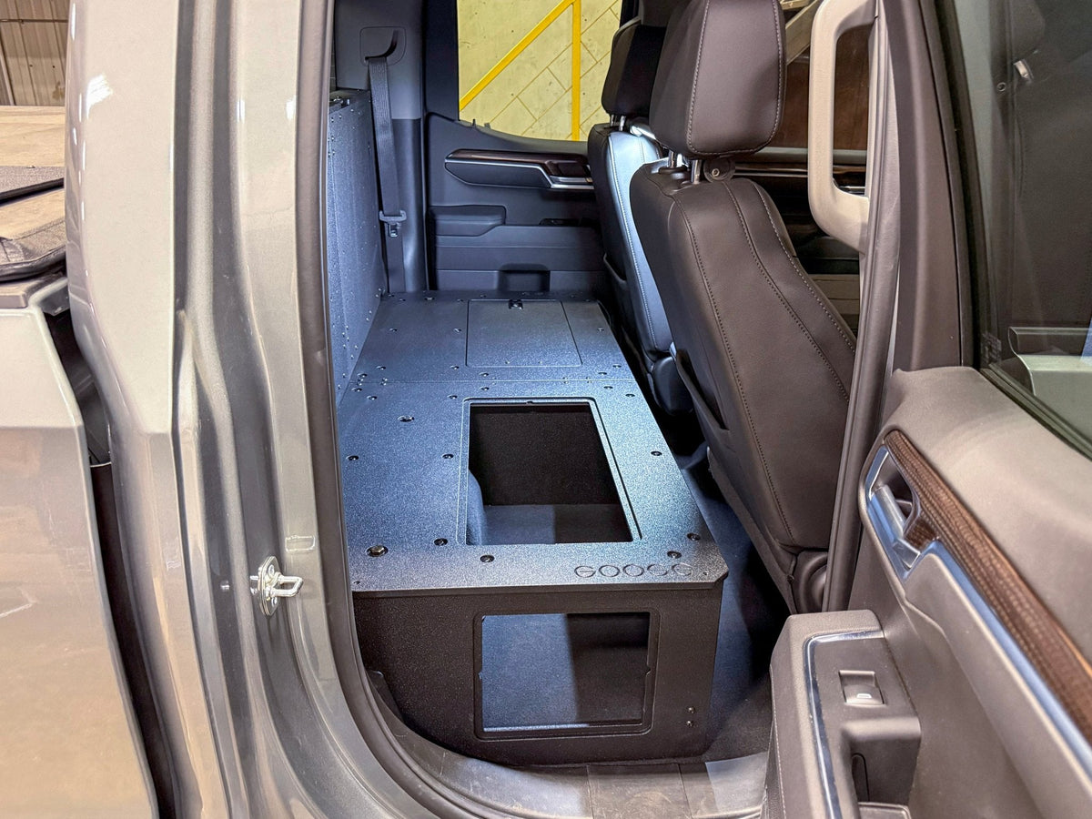 Goose Gear second-row seat delete plate system for Silverado and Sierra Double Cab