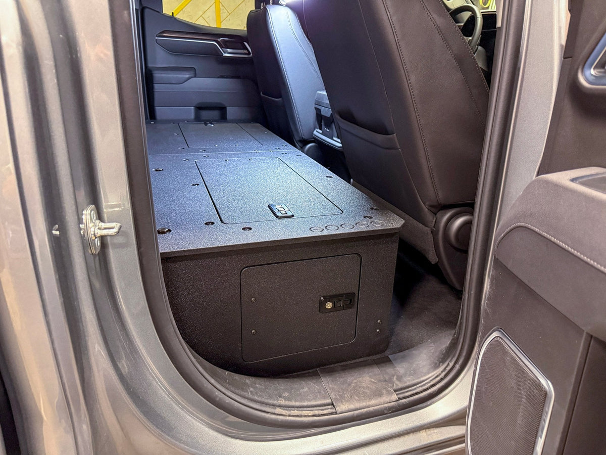Goose Gear second-row seat delete plate system for Silverado and Sierra Double Cab