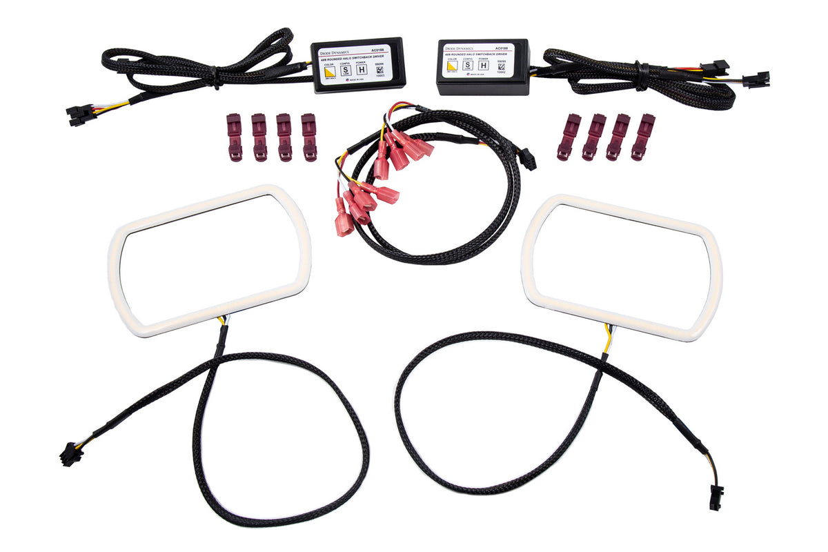 Diode Dynamics Switchback Rounded Rectangle Halos for trucks and SUVs – kit contents