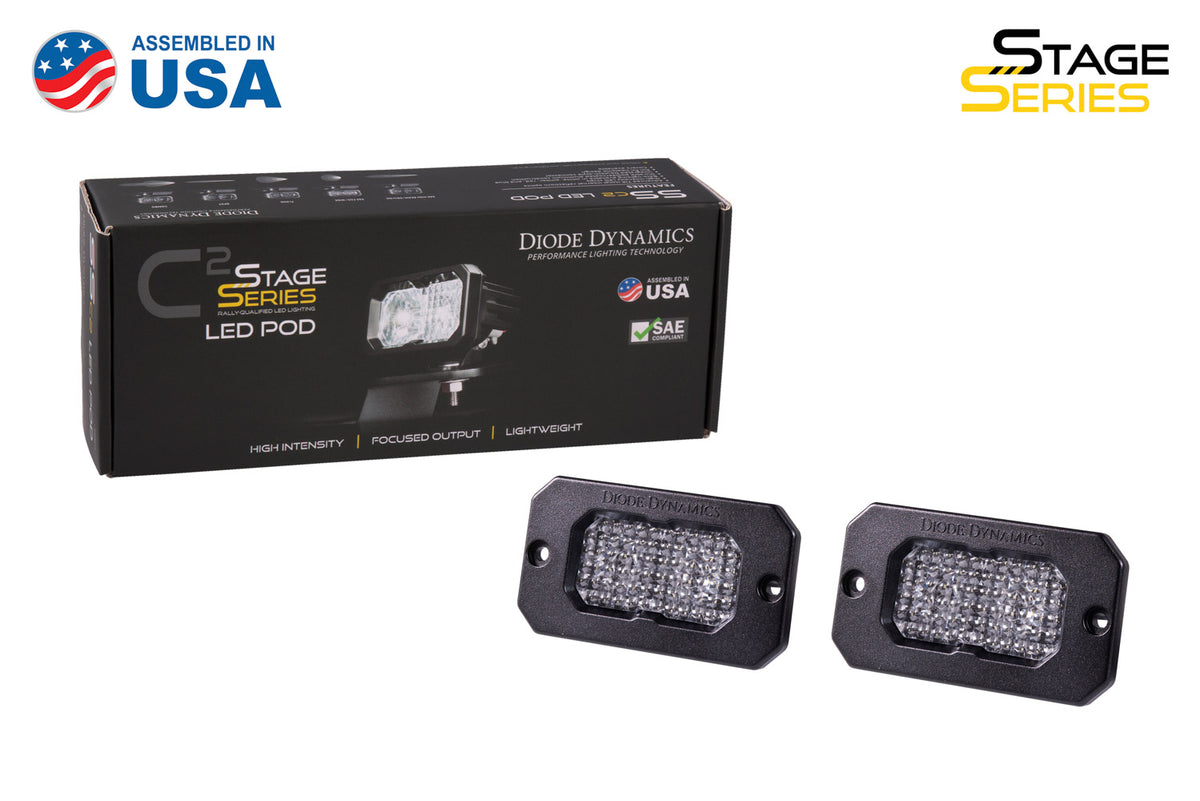 Diode Dynamics C2 1.0 SAE White Sport Flush Mount LED Pod (pair) for trucks and SUVs – packaging