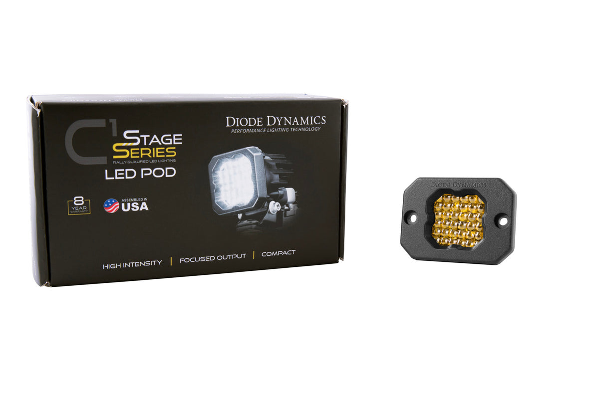 Diode Dynamics SSC1 Yellow Pro Flush Mount LED Pod (Single) for trucks and SUVs – with packaging