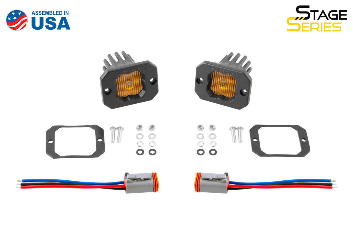 Diode Dynamics SSC1 Yellow SAE Fog Flush Mount LED Pod (Pair) for trucks and SUVs – kit contents
