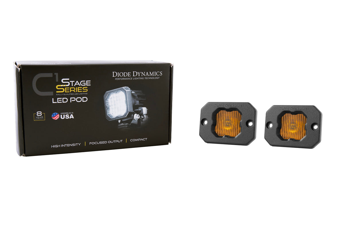 Diode Dynamics SSC1 Yellow SAE Fog Flush Mount LED Pod (Pair) for trucks and SUVs – with packaging