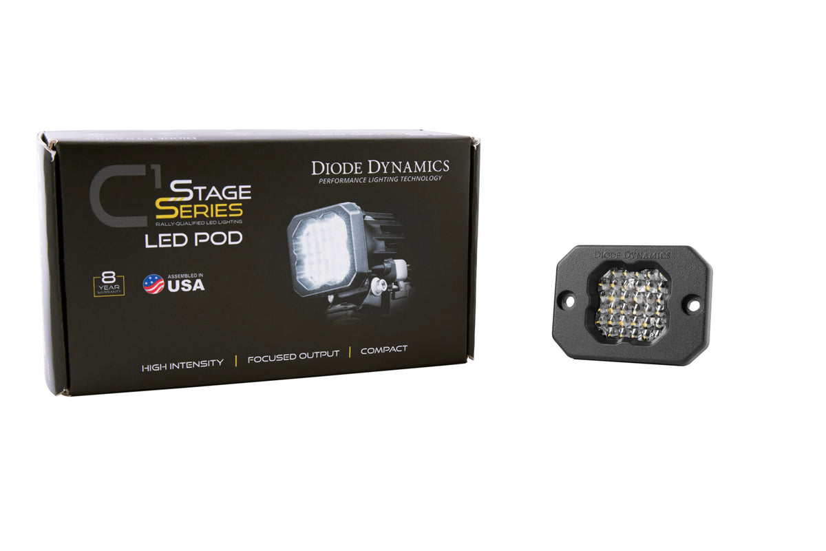 Diode Dynamics C1R white flood flush mount LED pod for trucks and SUVs – with packaging