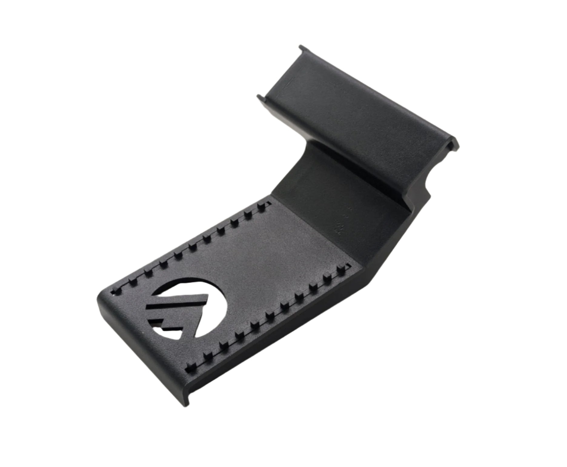 Black dead pedal for Jeep JL Wrangler driver side with textured grip and cutout design