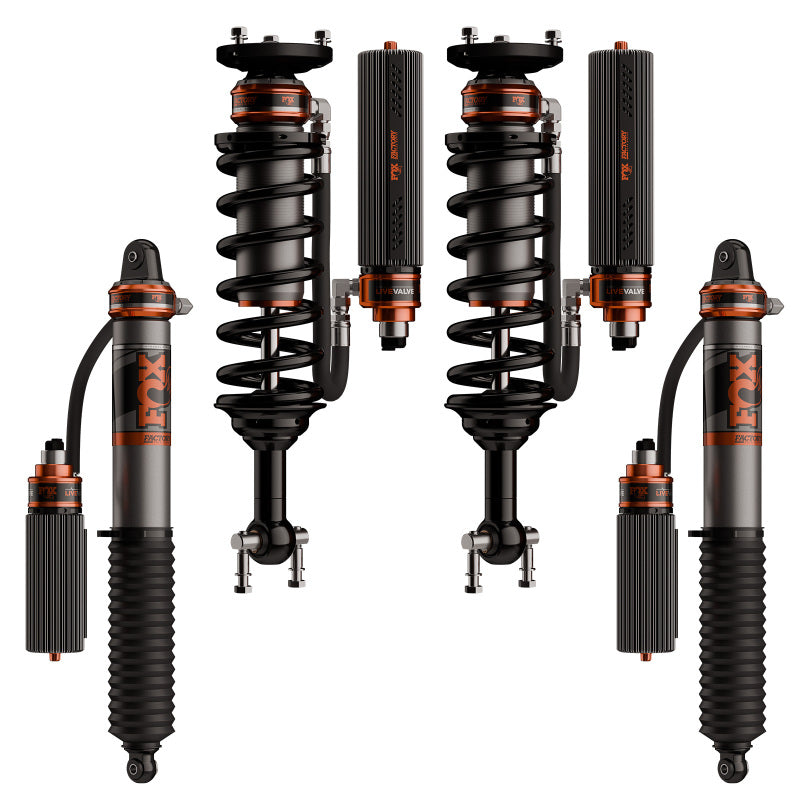 FOX 3.2 Factory Race Live Valve Coilover Kit, Front and Rear (2-2.5 in. Lift), fits Ford F-150