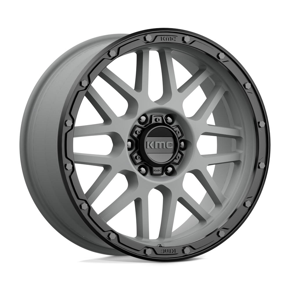 KMC KM535 Grenade Off-Road wheel in Matte Gray with Matte Black Lip, universal fit