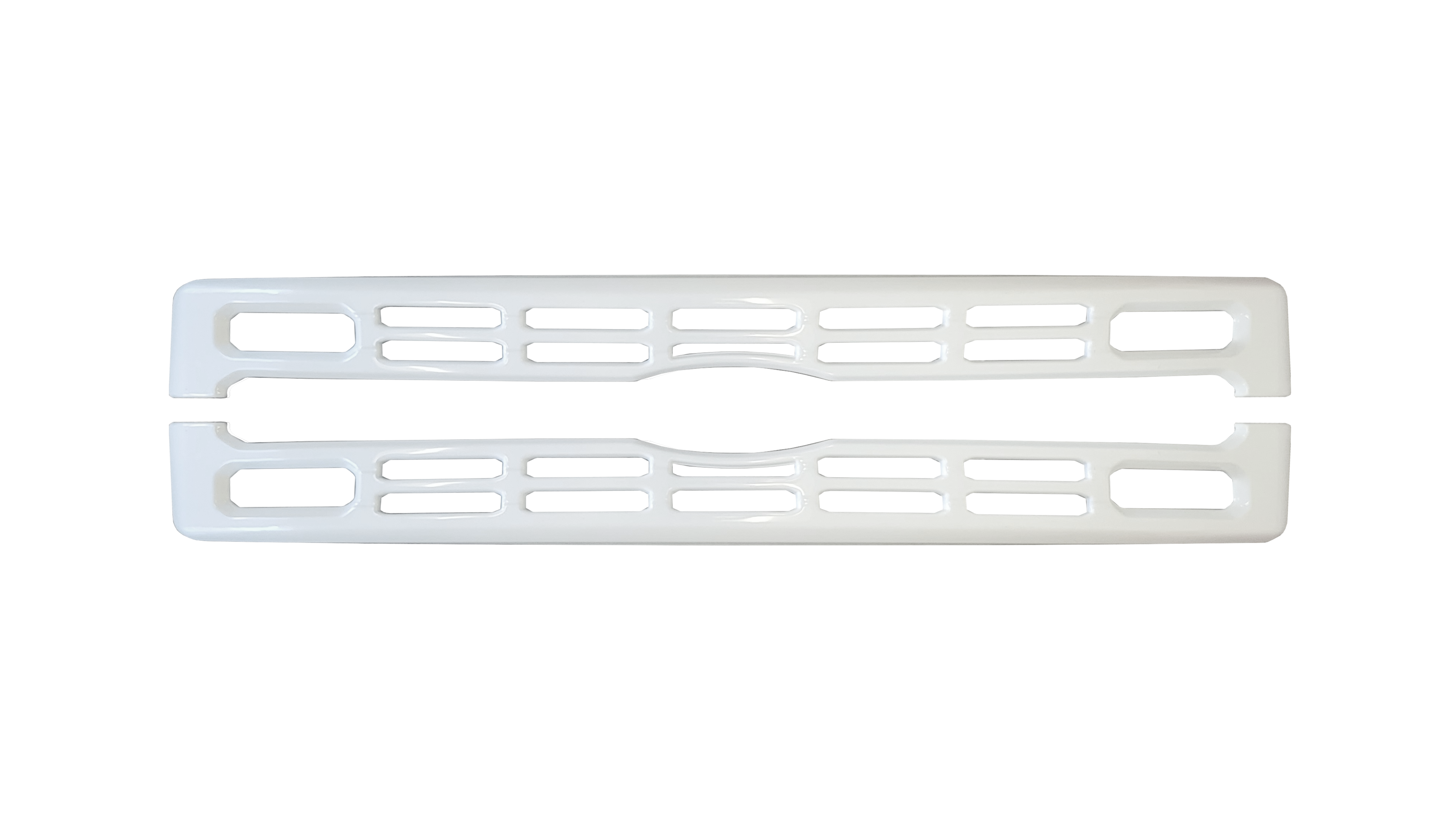 Chrome delete 2023 Ford F250/F350 Grille Cover BumperShellz in gloss white, displayed frontally