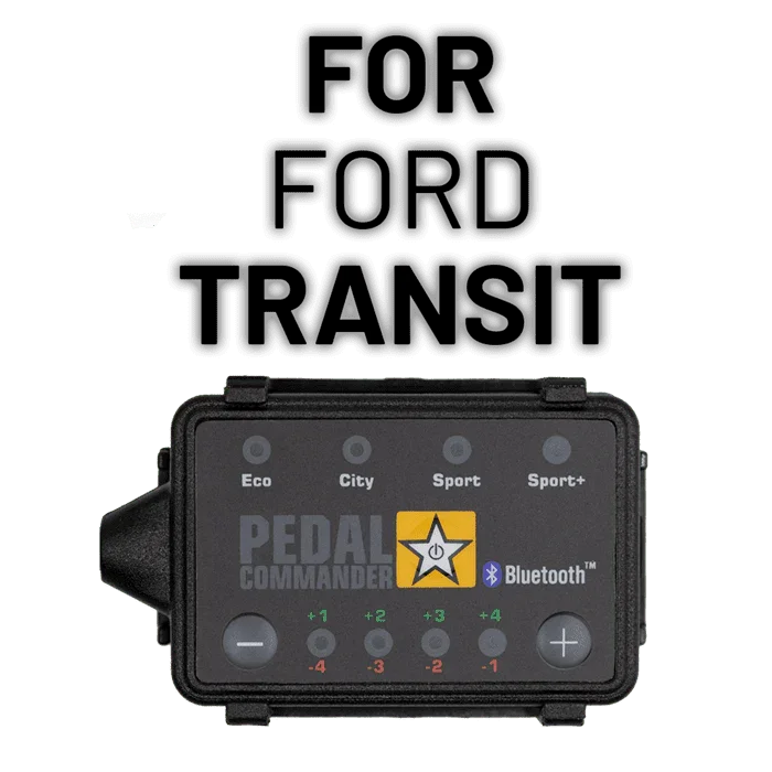 Pedal Commander throttle controller for Ford Transit van, featuring eco, city, sport, and sport+ modes.