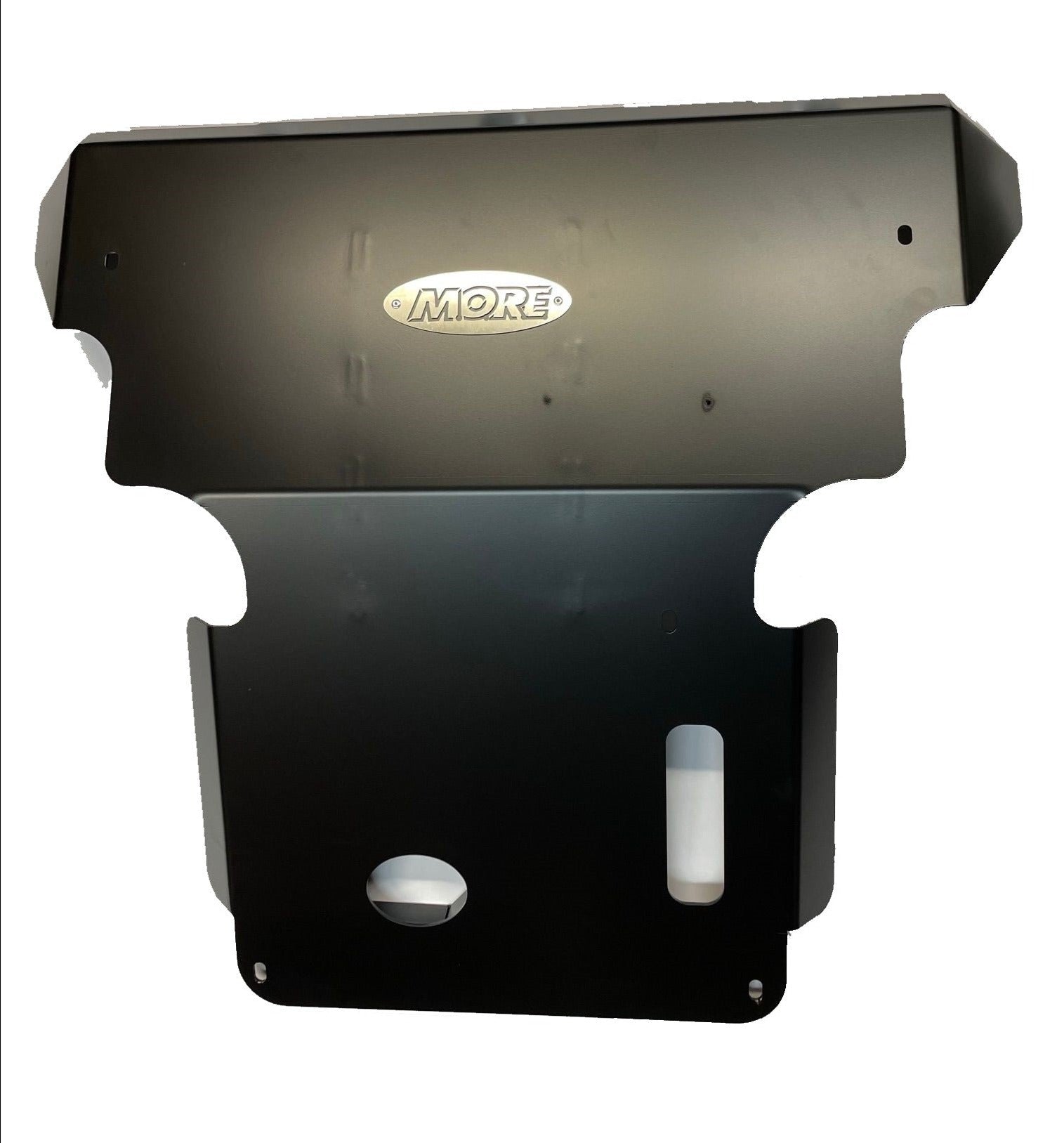 Aluminum front skid plate for Ford Bronco 4-door 2021, black with cutouts, isolated view