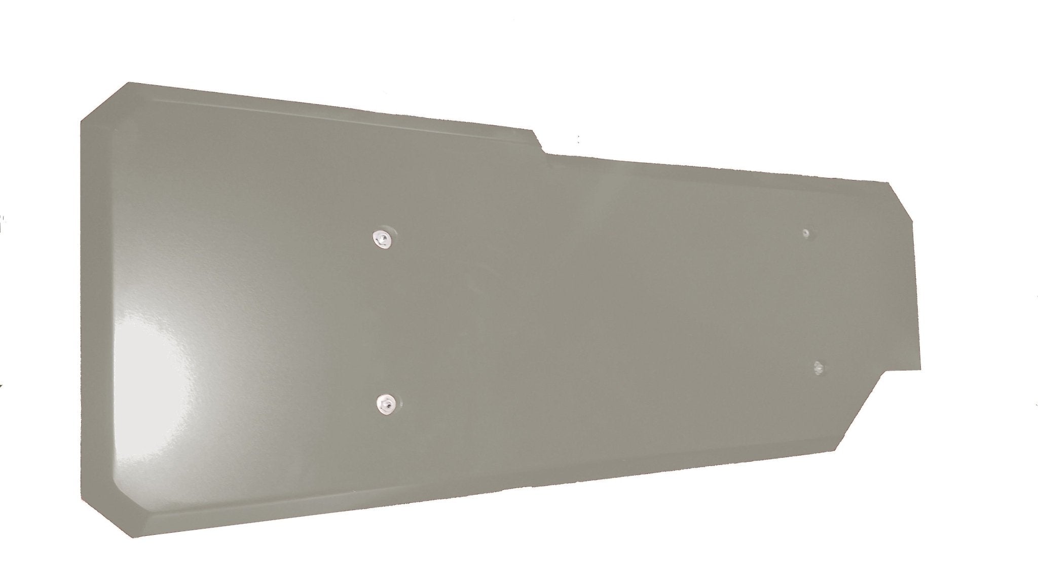 Steel gas tank skid plate for Toyota Tacoma, flat rectangular with bolt holes, white background