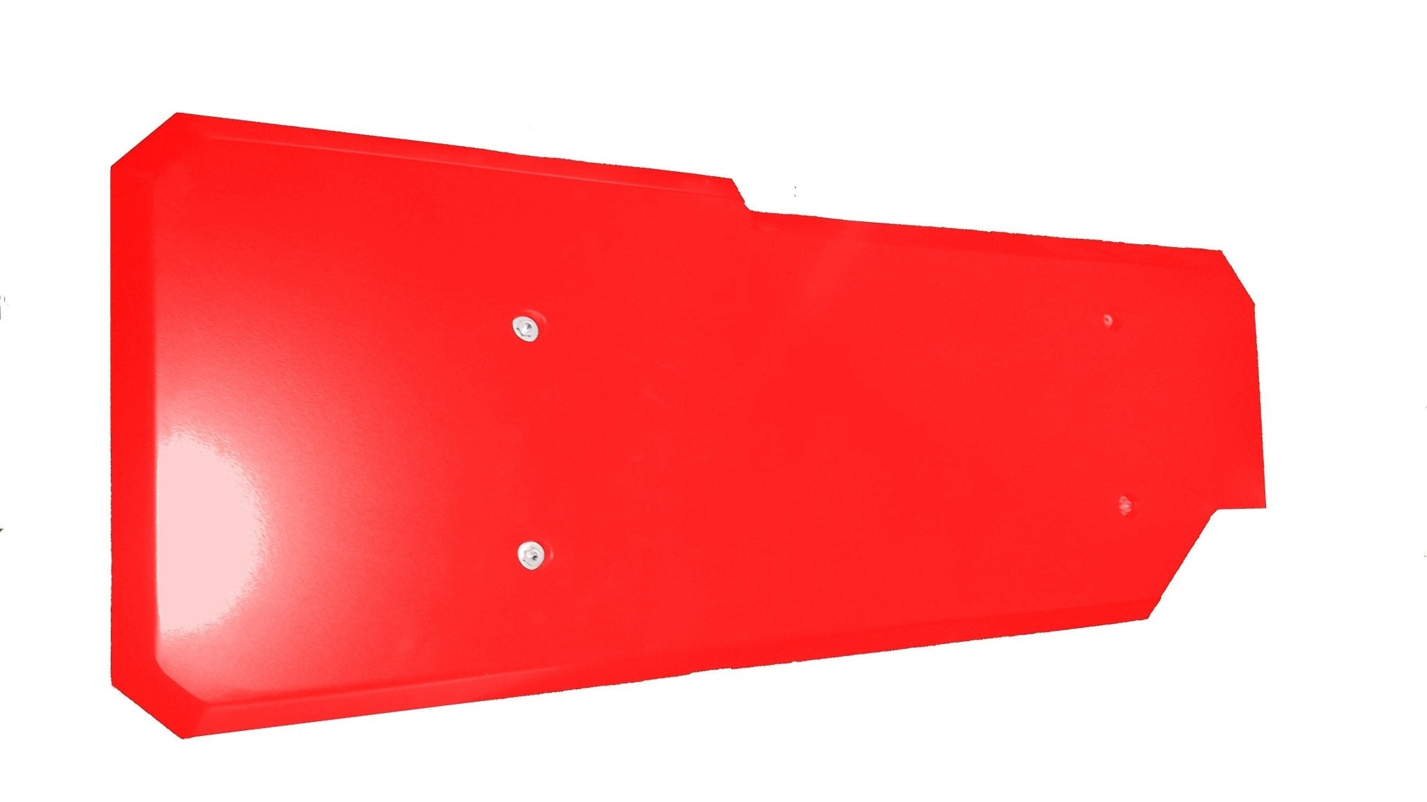 Red steel gas tank skid plate for Toyota Tacoma 2005-2021, top view on white background
