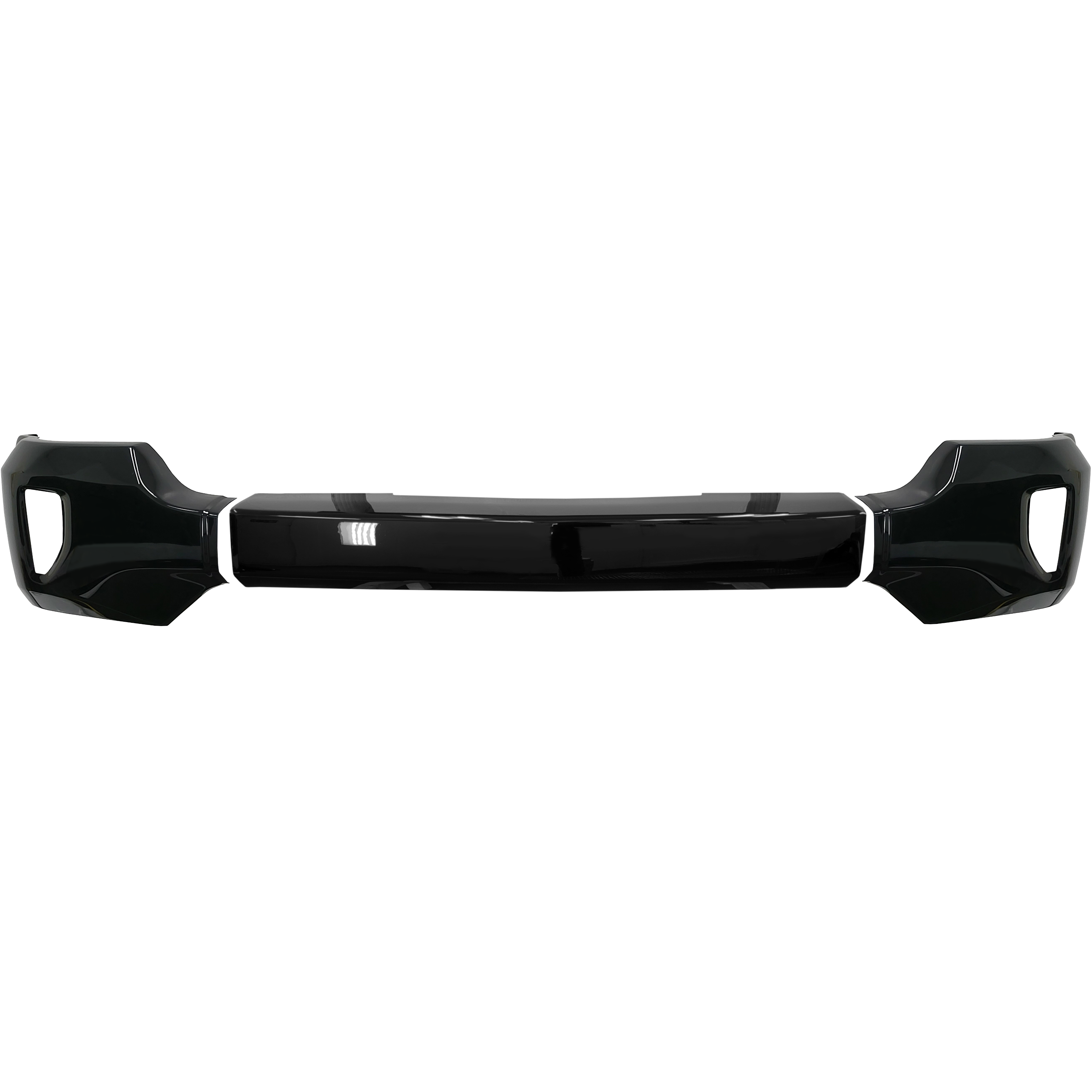 Gloss black front BumperShellz for 2016-2018 Chevy Silverado 1500, no parking sensors, with fog lamps.