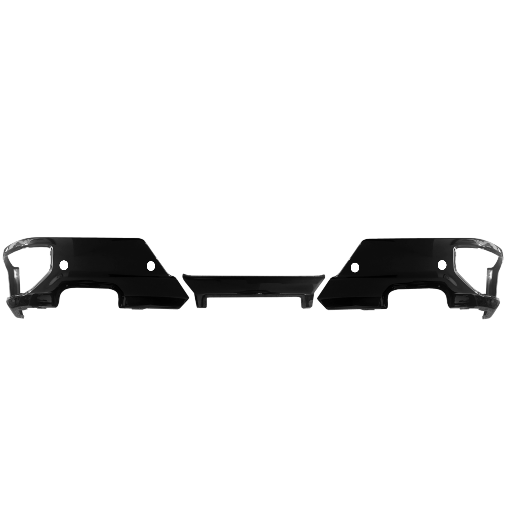 Gloss Black Rear Bumper Covers for the 2019-2024 Silverado or Sierra with Parking Sensors and Exhaust Cut-Outs, chrome delete kit