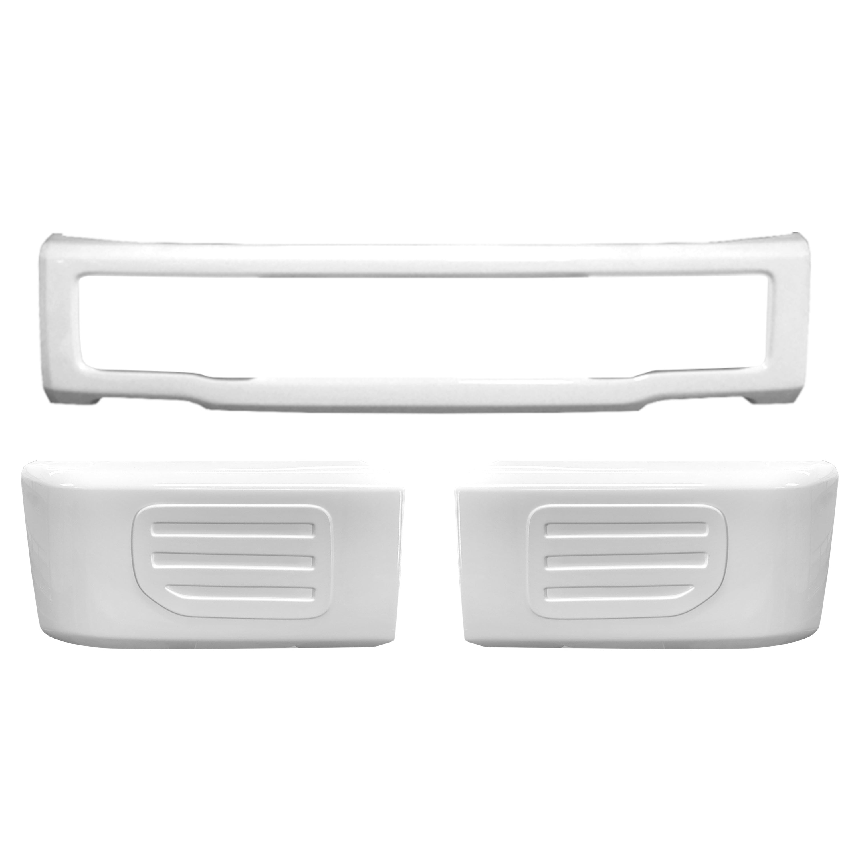 Gloss White 2015-2017 Ford F-150 Front Bumper Covers no fog lamp cutouts, Chrome Delete Kit