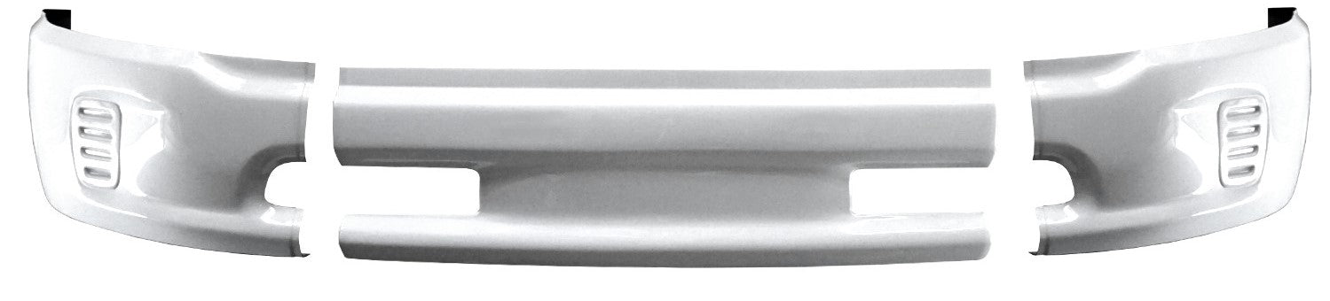 Gloss white front bumper cover for 2013-2018 Ram 1500, smooth finish without fog lamp or parking sensor cutouts.