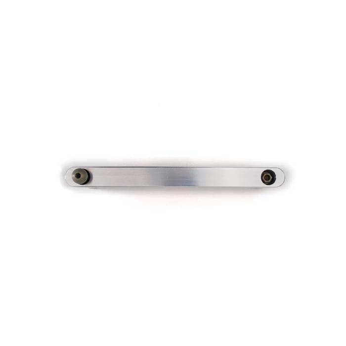 Silver metal mounting bracket for overland vehicle accessories on white background