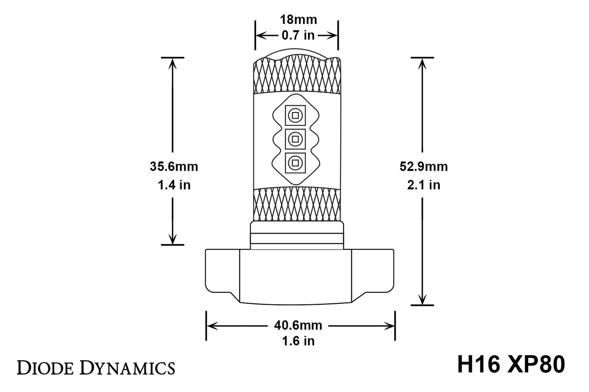 Diode Dynamics XP80 5202/PSX24W LED fog bulbs for trucks and SUVs – dimensions