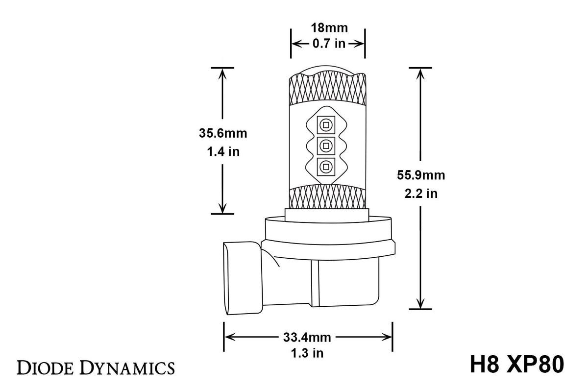 Diode Dynamics H8 XP80 LED bulbs for Nissan Titan – dimensions