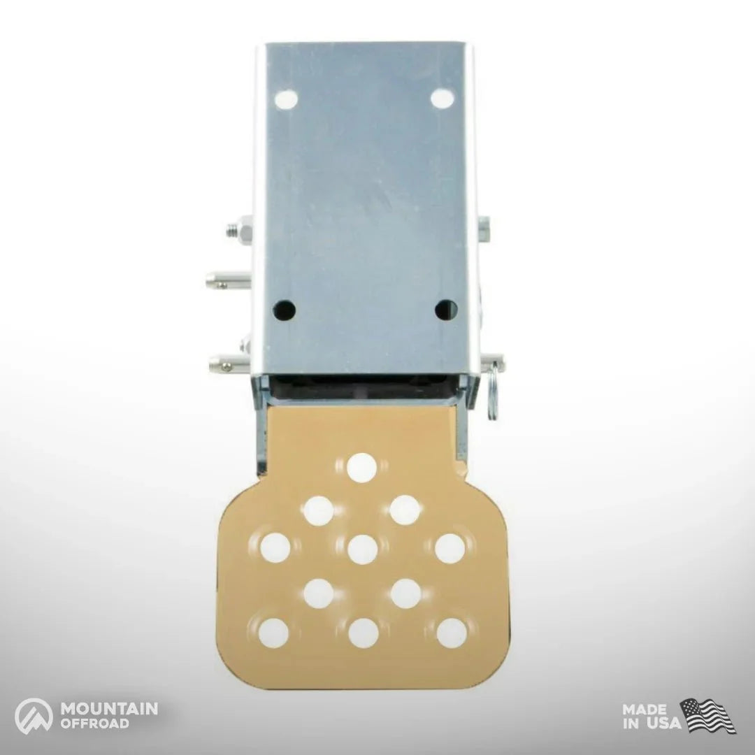 Powder coated hide-a-step accessory for Jeep CJ 1976-86, metal step with mounting holes