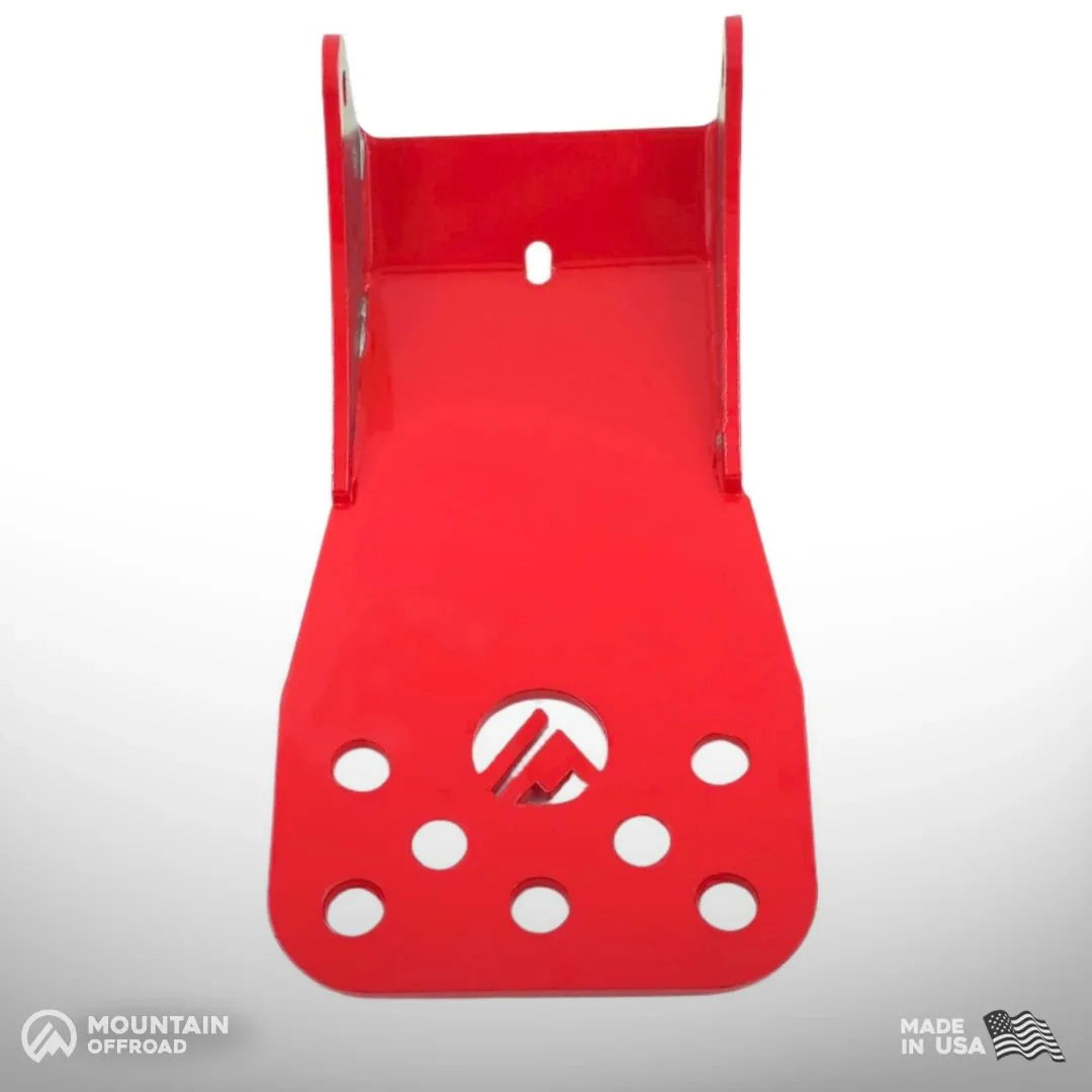 Red powder-coated hide-a-step bracket for Jeep Wrangler JL, off-road vehicle accessory