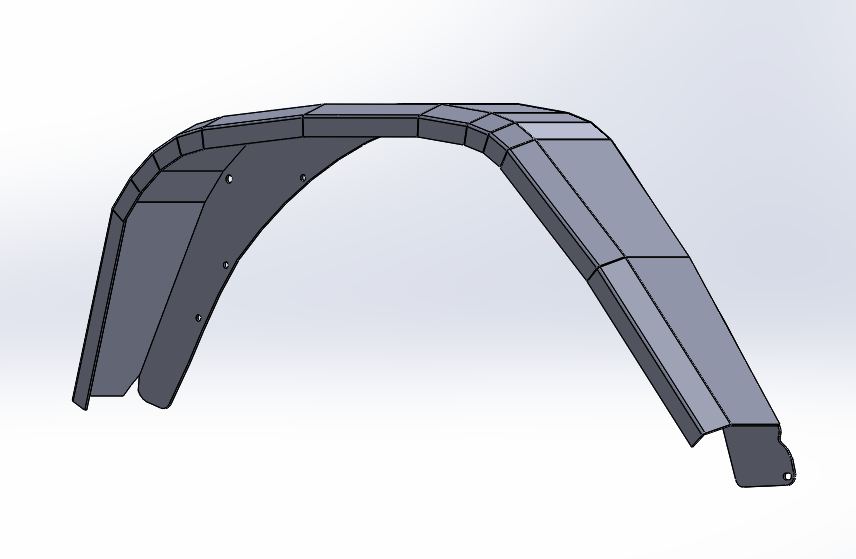 CAD rendering of a Jeep Wrangler JL or JLU rear fender with angular, bolt-on design