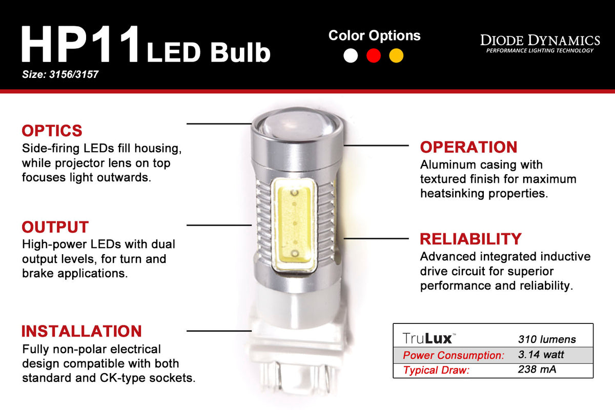Diode Dynamics 3156/3157 HP11 backup LED bulb for trucks and SUVs – spec diagram