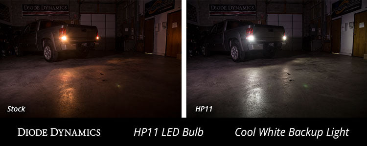 Diode Dynamics 3156/3157 HP11 backup LED bulb for trucks and SUVs – lit comparison