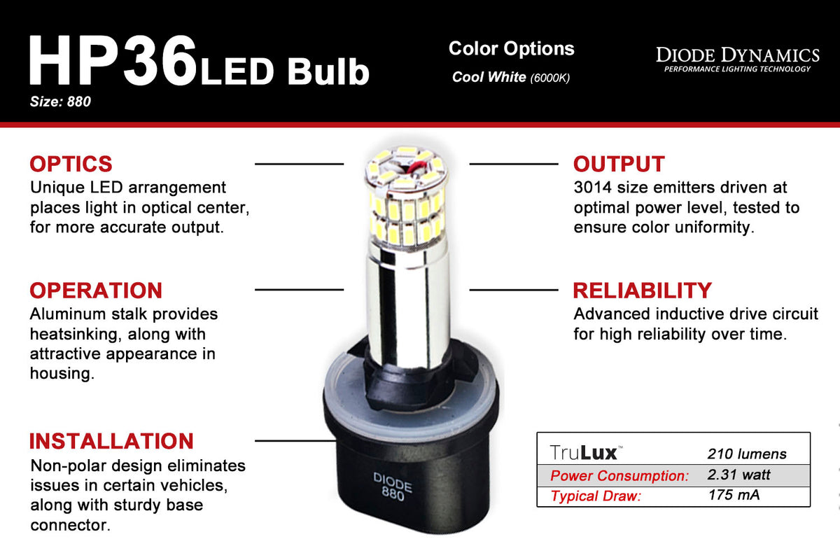Diode Dynamics 881 HP36 LED bulbs for Dodge Ram – dimensions