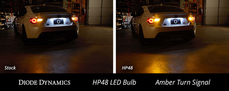 Diode Dynamics 3156/3157 HP48 turn signal LED bulb for trucks and SUVs – lit comparison