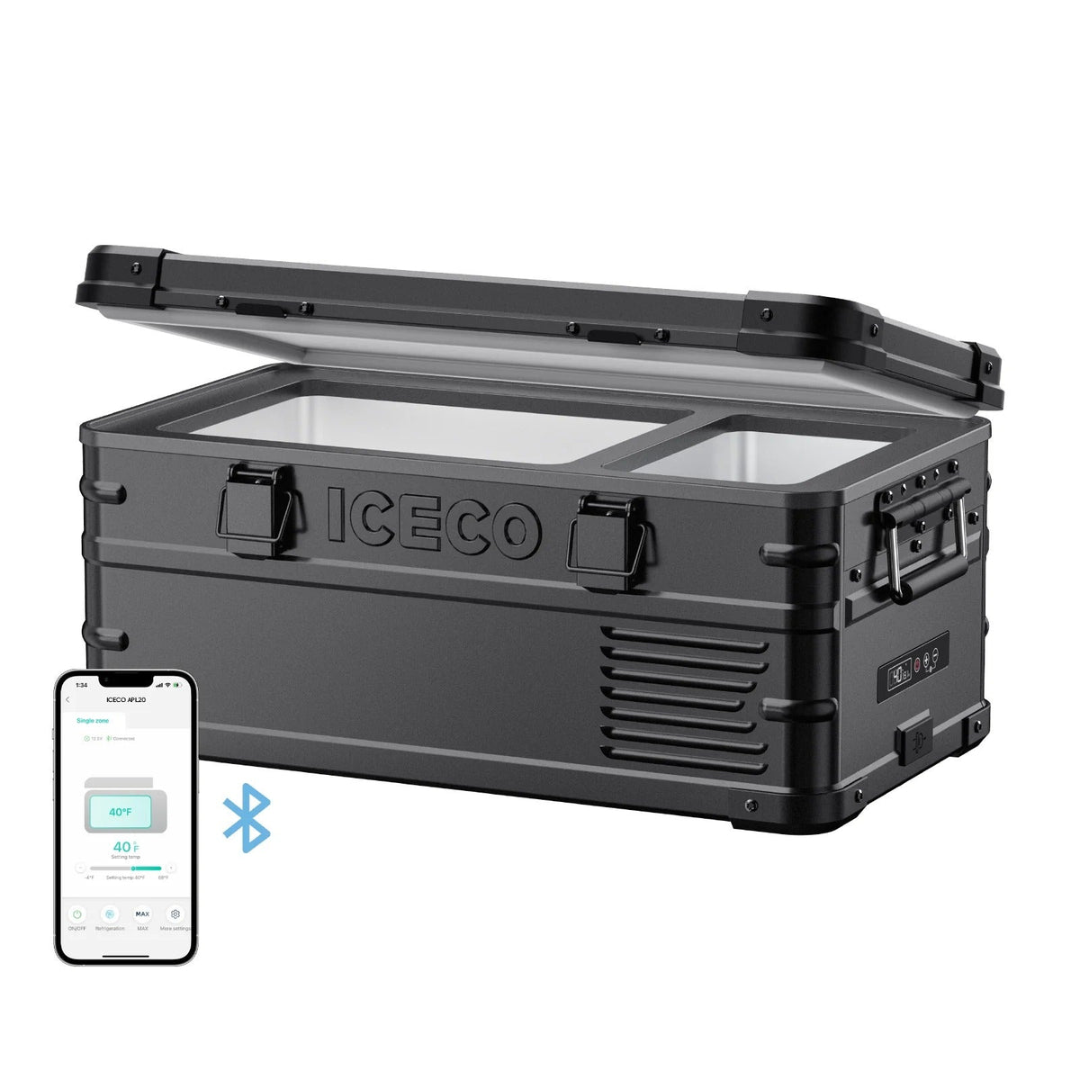 ICECO APL20 aluminum fridge freezer in black