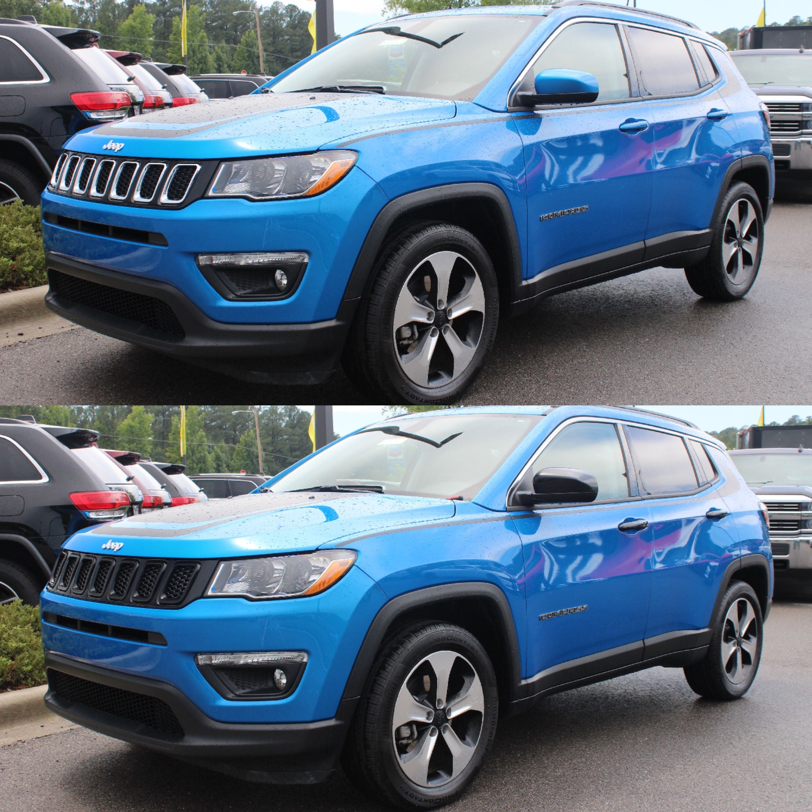 ABS6478BLK 17-21 Jeep Compass LATE MODEL 17 7 PCS Gloss Black Tape-on Grille Overlay