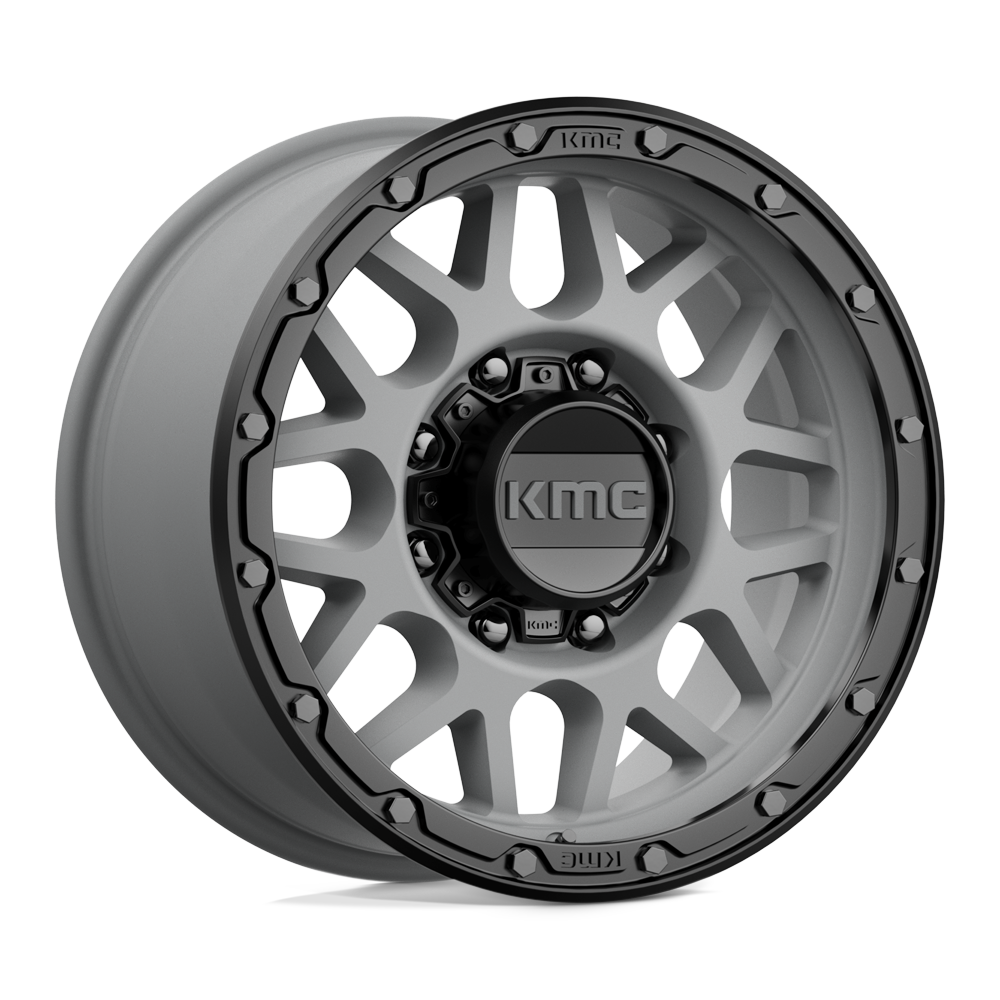 KMC KM535 Grenade Off-Road wheel in Matte Gray with Matte Black Lip, universal fit