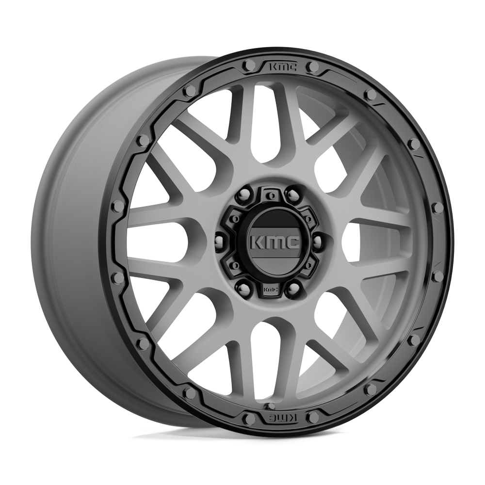 KMC KM535 Grenade Off-Road wheel in Matte Gray with Matte Black Lip for off-road trucks and SUVs
