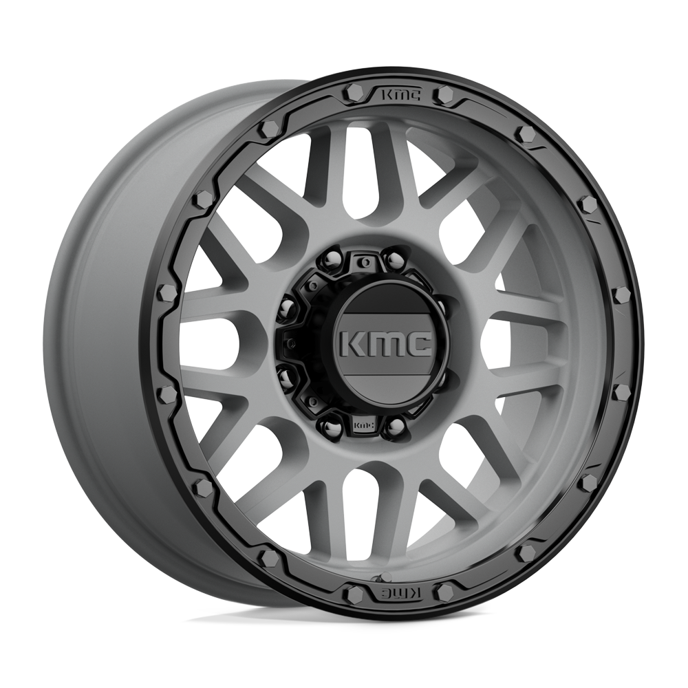 KMC KM535 Grenade Off-Road wheel in Matte Gray with Matte Black Lip, universal fit