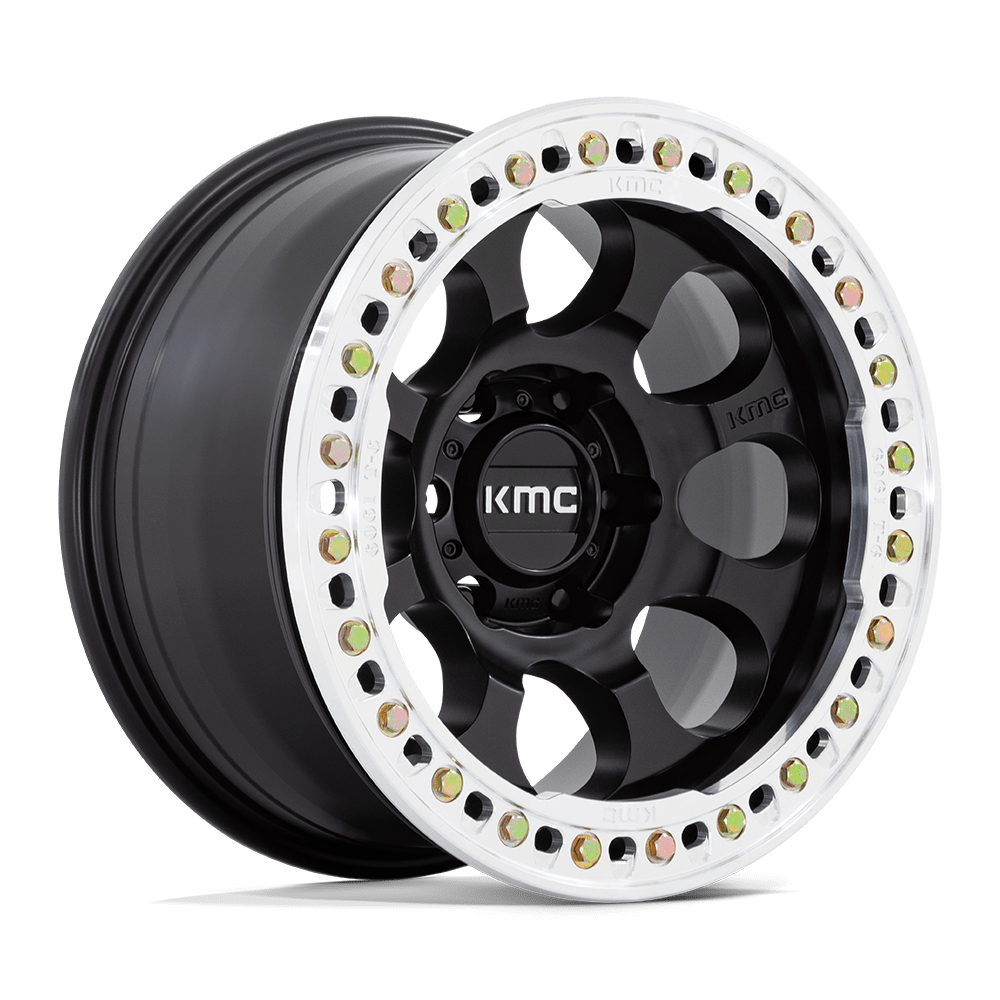 KMC KM237 Riot Beadlock wheel in Satin Black with Machined Ring, universal fit