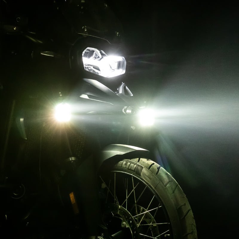LOBOO L11 Motorcycle Auxiliary Lights – 15000LM High/Low Beam with 3 Warning Modes, IP68 Waterproof, Intelligent Temp Control (Pair)