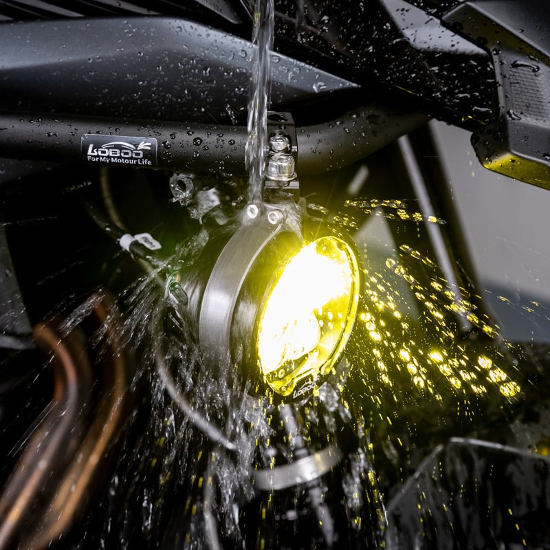 LOBOO L16 Motorcycle Auxiliary Lights – 19000LM High & Low Beam LEDs, 3-Mode Warning, IP68 Waterproof, Intelligent Temp Control (Pair)