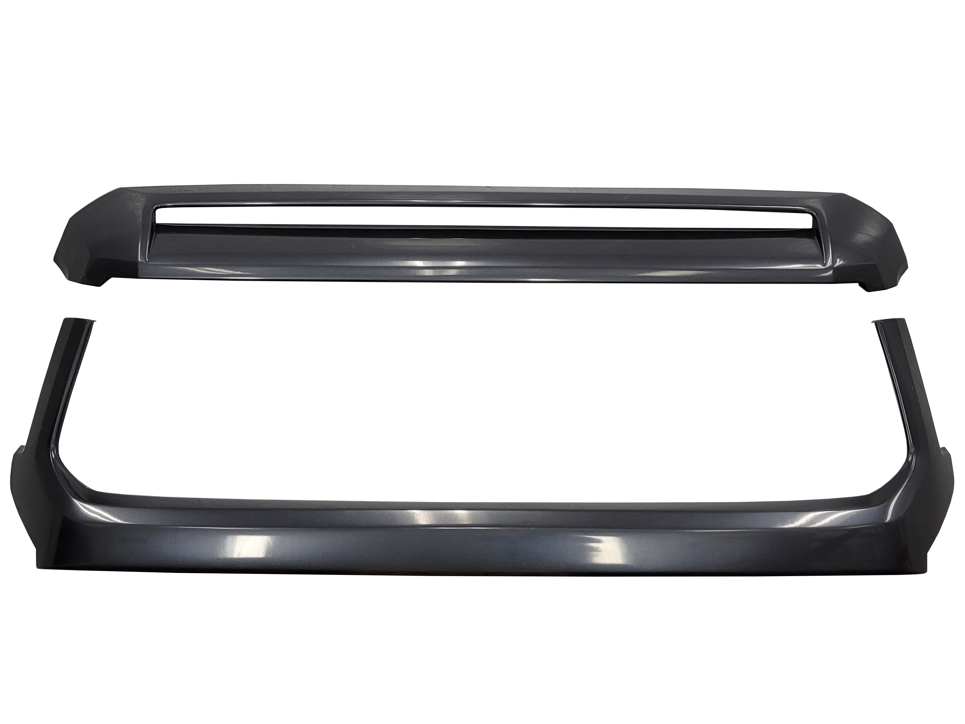 A detailed view of the Magnetic Gray Metallic (Color Code: 1G3) BumperShellz overlay, tailored for the 2014-2021 Toyota Tundra’s grille surround and hood bulge.