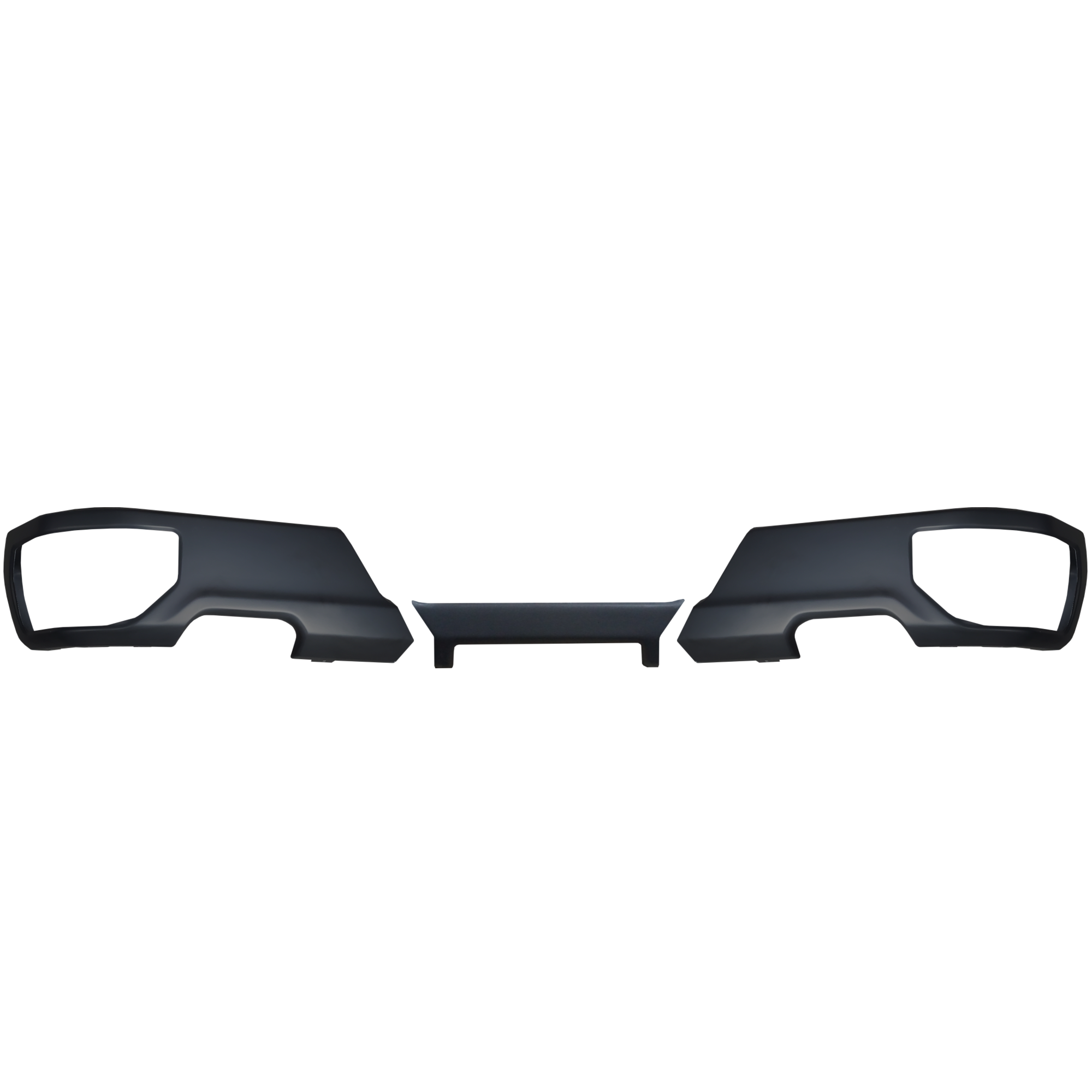 matte black bumpershellz for the rear of 2019-2024 Silverado or Sierra, with exhaust cutouts only, chrome delete kit