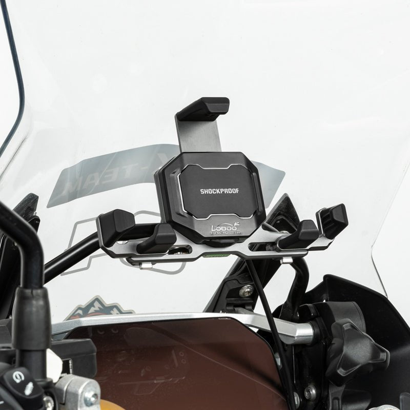 LOBOO PH06 Motorcycle Phone Holder – Adjustable Anti-Vibration Mount with Wireless & Wired Fast Charging, 360° Rotation