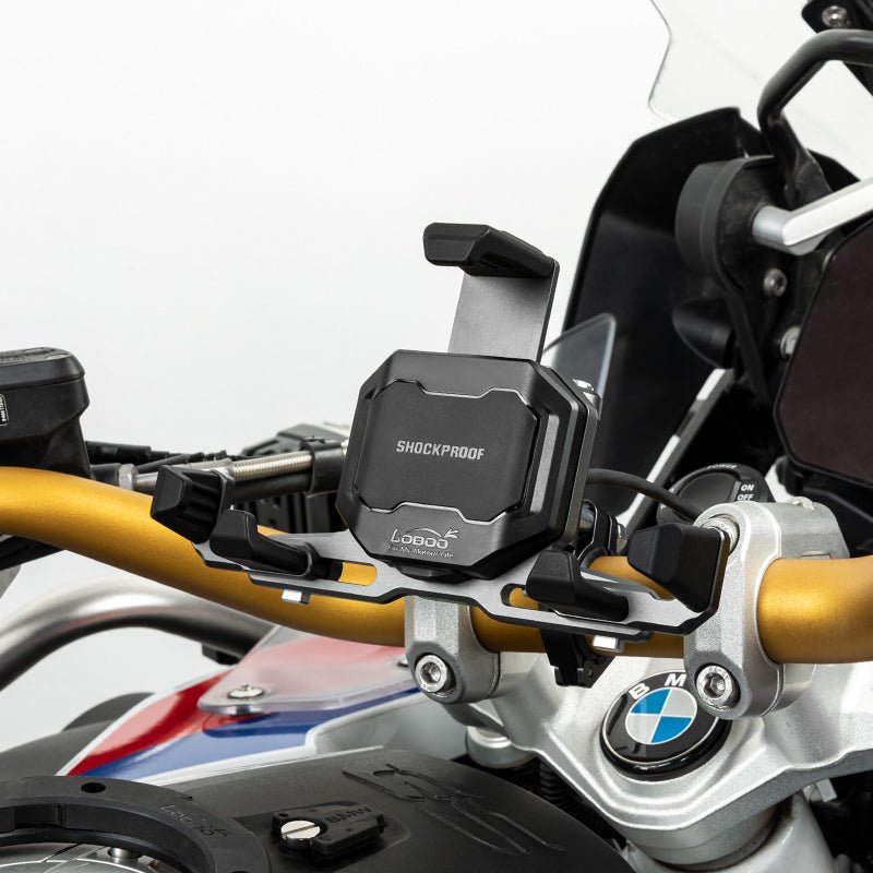 LOBOO PH06 Motorcycle Phone Holder – Adjustable Anti-Vibration Mount with Wireless & Wired Fast Charging, 360° Rotation